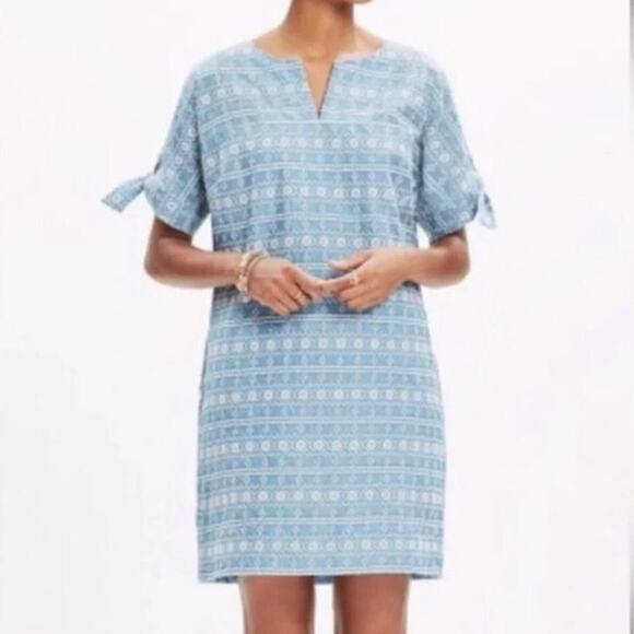 Madewell Embroidered Tie Sleeves Pockets V Neck Dress - Picture 1 of 13